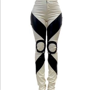 Grayscale faux leather black & white biker pants